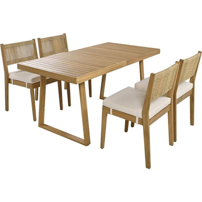 Multi-person Outdoor Acacia Wood Dining Table and Chair Set, Thick Cushions, Suitable for Balcony, Vourtyard, and Garden.