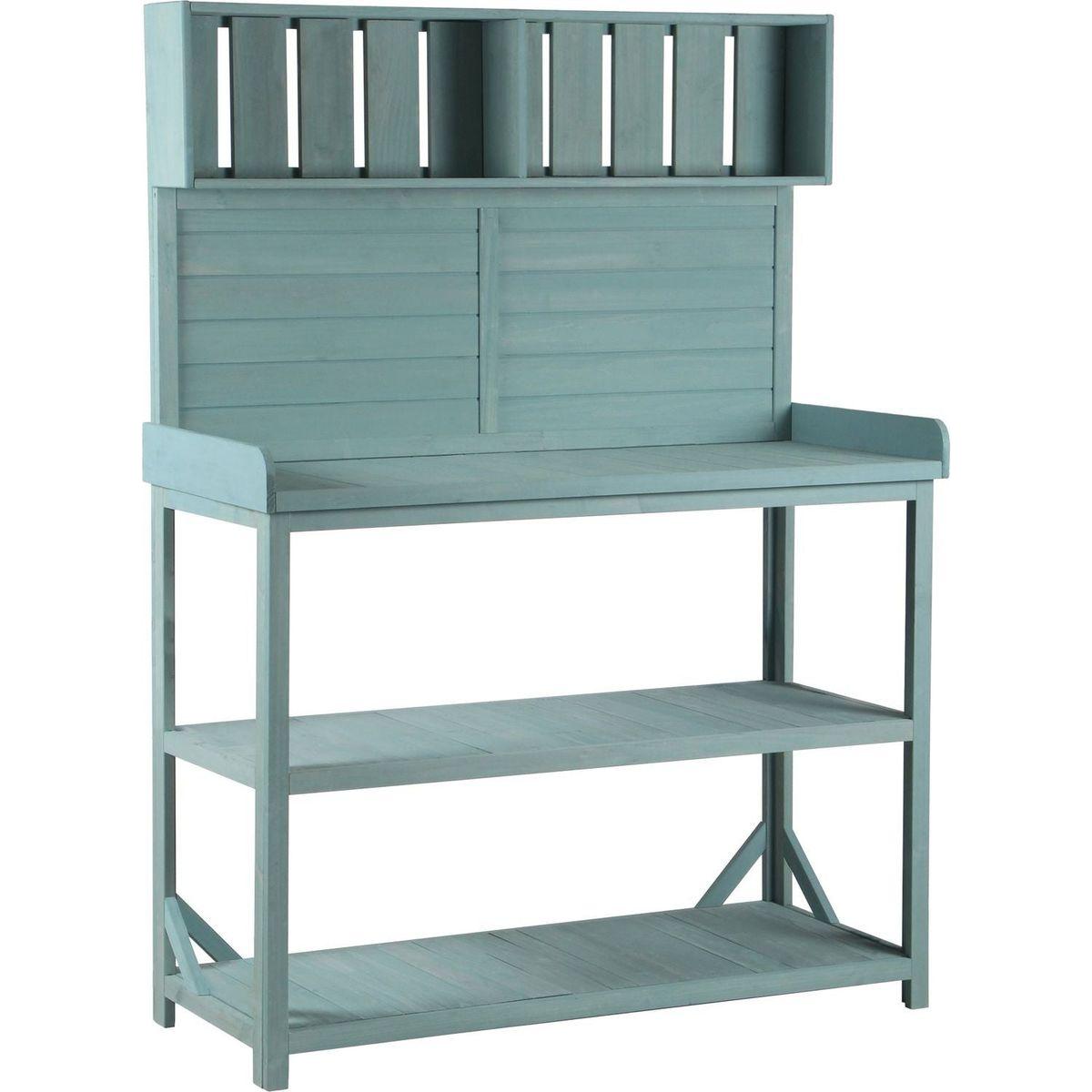 65" Large Wooden Farmhouse Rustic Outdoor Potting Bench Table, Patio Workstation, Garden Potting Bench with 4 Storage Shelves and Side Hook,Green