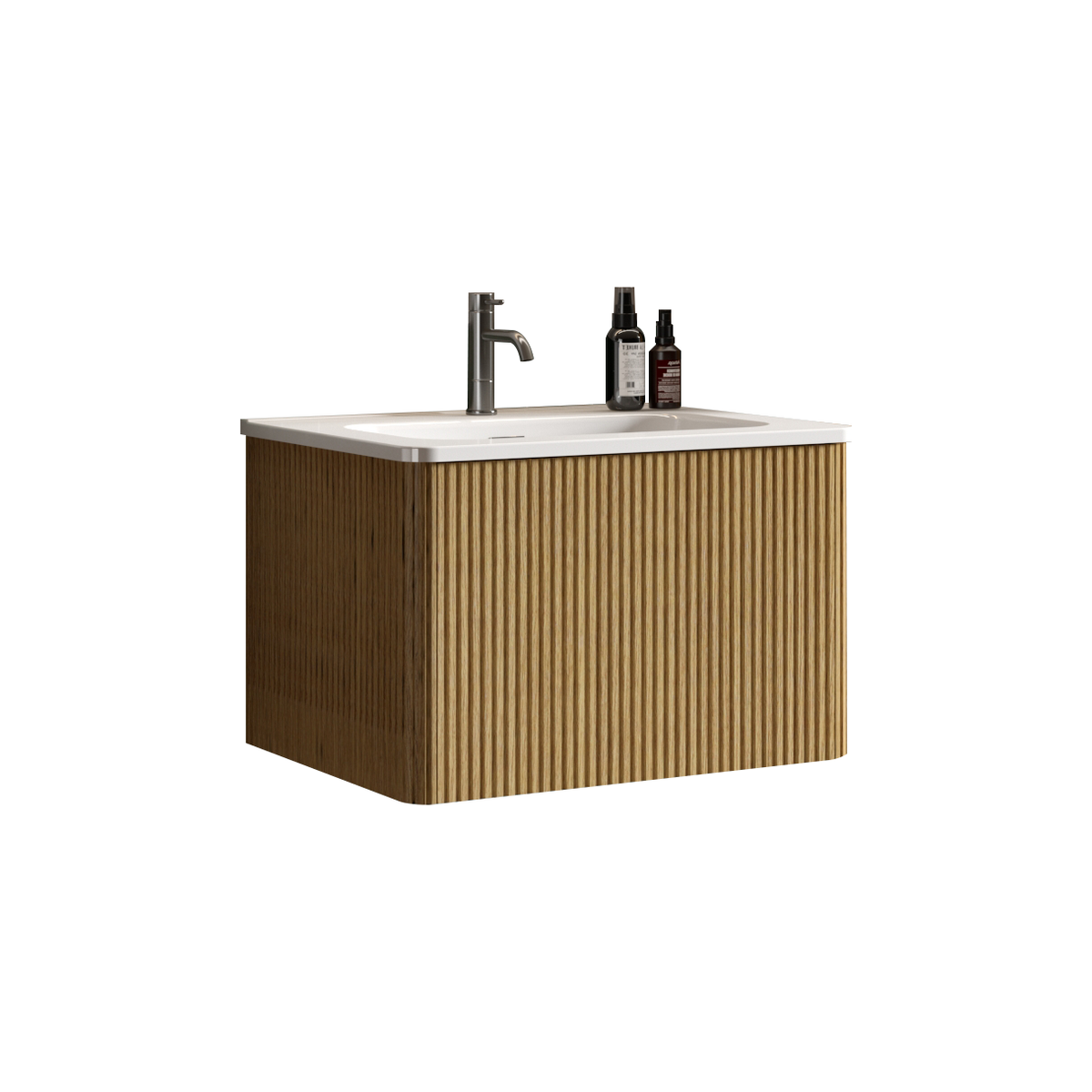 U055-Etna24W-306 Etna 24" Striped Natural Oak Bathroom Vanity with White Ceramic Sink, Wall Mounted Floating Bathroom Vanity for Modern Bathroom, Pre-assembled