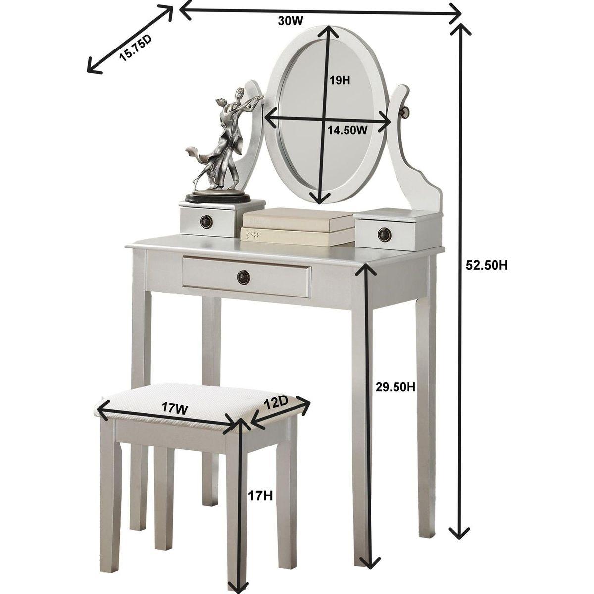 Moniys Wood Moniya Makeup Vanity Table and Stool Set, White