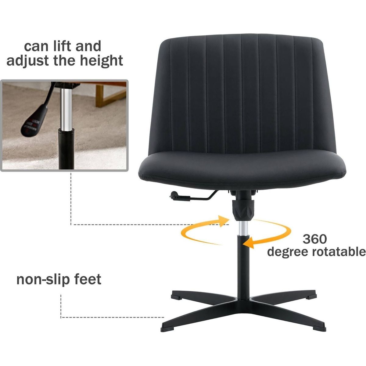 Black High Grade Pu Material. Home Computer Chair Office Chair Adjustable 360 Swivel Cushion Chair With Black Foot Swivel Chair Makeup Chair Study Desk Chair. No Wheels