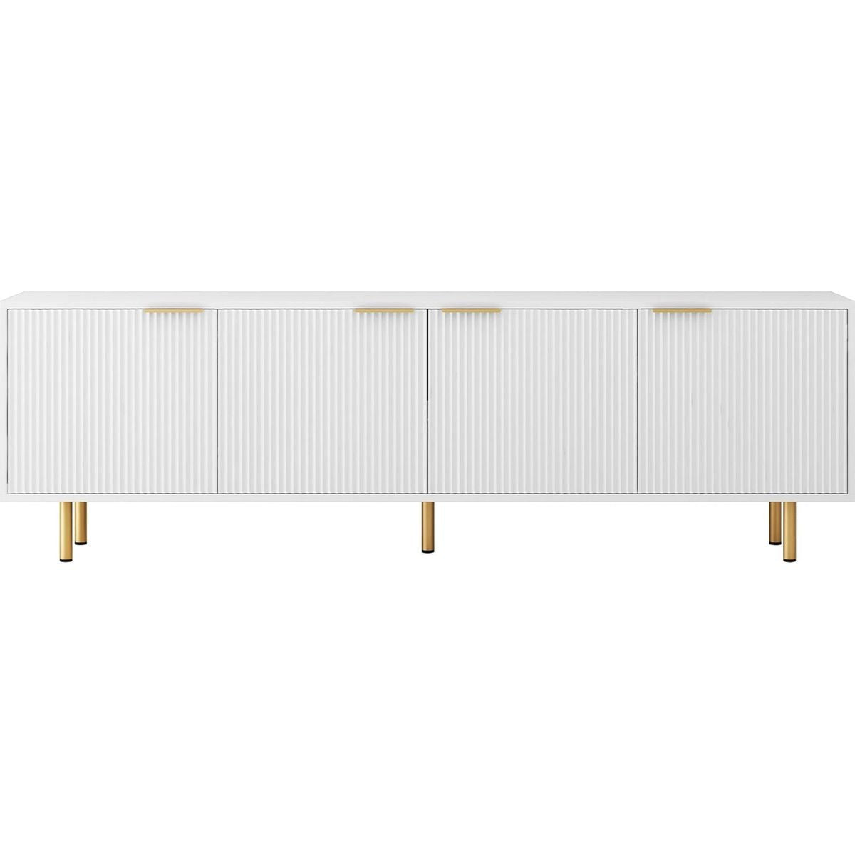 White Modern TV Stand Fluted 68" with Power Outlet, Entertainment Center with Storage Doors, TV Console Media Cabinet, for 55+ Inch TV, Living Room