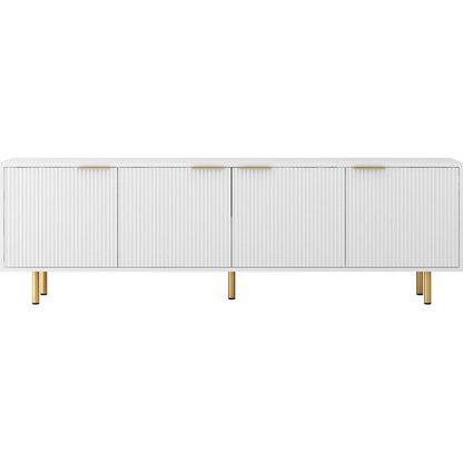 White Modern TV Stand Fluted 68" with Power Outlet, Entertainment Center with Storage Doors, TV Console Media Cabinet, for 55+ Inch TV, Living Room