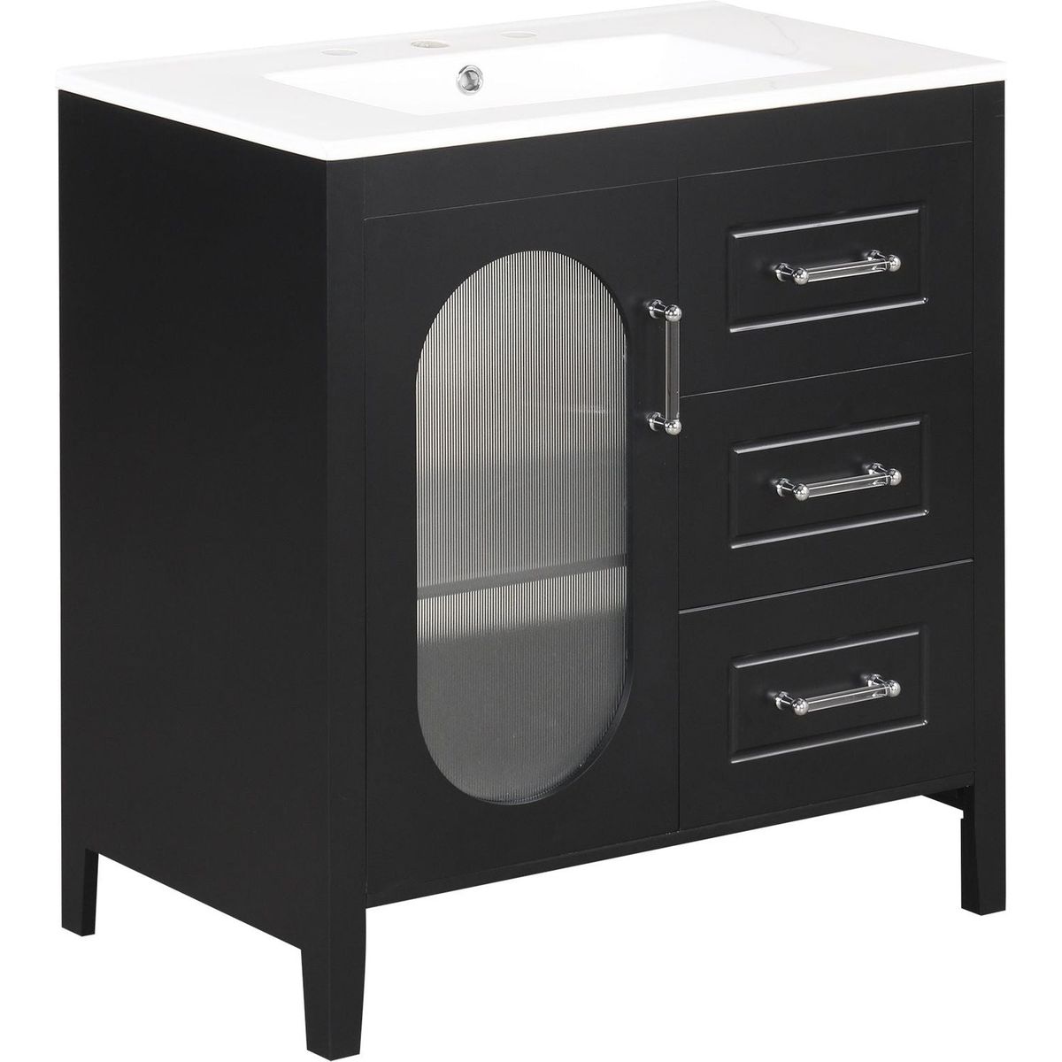 30" Bathroom Vanity with Sink, Bathroom Vanity Cabinet with Two Drawers and Door, Adjustable Shelf, Solid Wood and MDF, Black