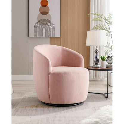 Velvet Fabric Swivel Accent Armchair Barrel Chair With Black Powder Coating Metal Ring,Pink