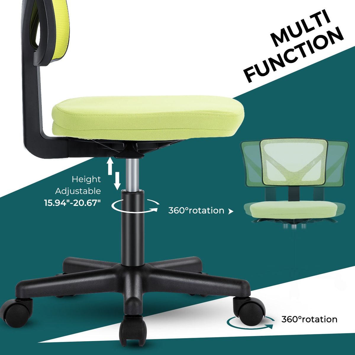 Armless Desk Chair Small Home Office Chair with Lumbar Support