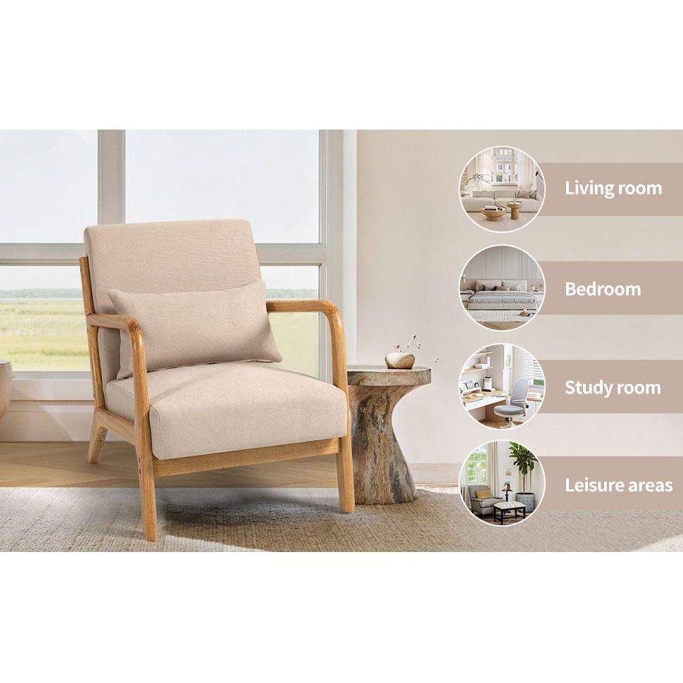 Leisure Chair with Solid Wood Armrest and Feet, Mid-Century Modern Accent Sofa,1 seat