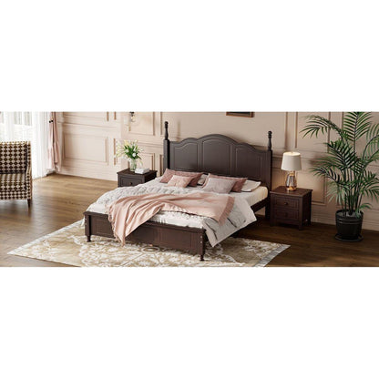 Queen Size Wood Platform Bed Frame,Retro Style Platform Bed with Wooden Slat Support,Dark Walnut