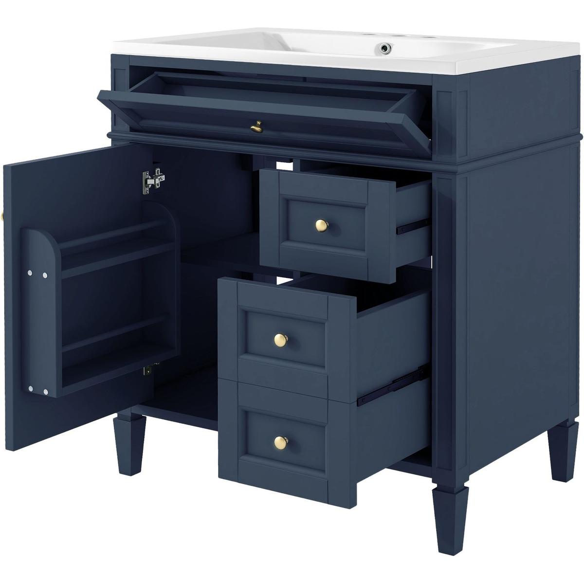 30" Bathroom Vanity with Top Sink, Modern Bathroom Storage Cabinet with 2 Drawers and a Tip-out Drawer, Single Sink Bathroom Vanity