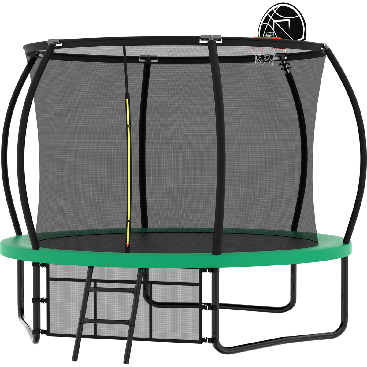 10FT Pumpkin Trampoline, Outdoor Trampoline with Basketball Hoop, Enclosure Net and Ladder