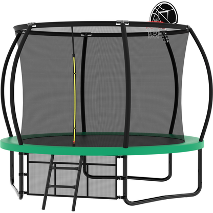 10FT Pumpkin Trampoline, Outdoor Trampoline with Basketball Hoop, Enclosure Net and Ladder