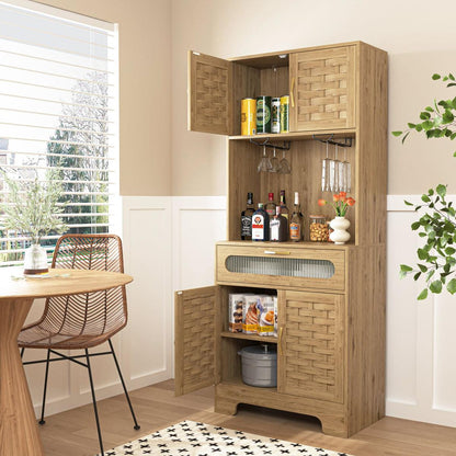 67" Tall Pantry Buffet Cabinet Freestanding Hutch Cupboard for Home, Kitchen,Tall Freestanding Liquor Cabinet Bar for Kitchen, Dining Room