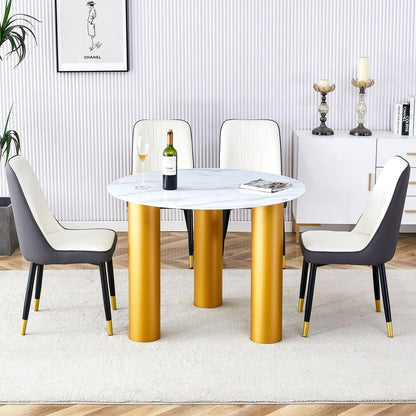 Round white dining table, artificial marble glass stickers, golden MDF legs, kitchen dining table, living room dining table 40 "x 40" x 29.4 "F-X03