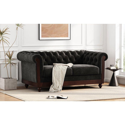 VIVALUX 59.44" Chesterfield Velvet Loveseat Sofa,2-Person Rolled Arm Dutch Plush Upholstered Sofa Couch with Tufted Button for Living Room, Bedroom, Small Places,Black