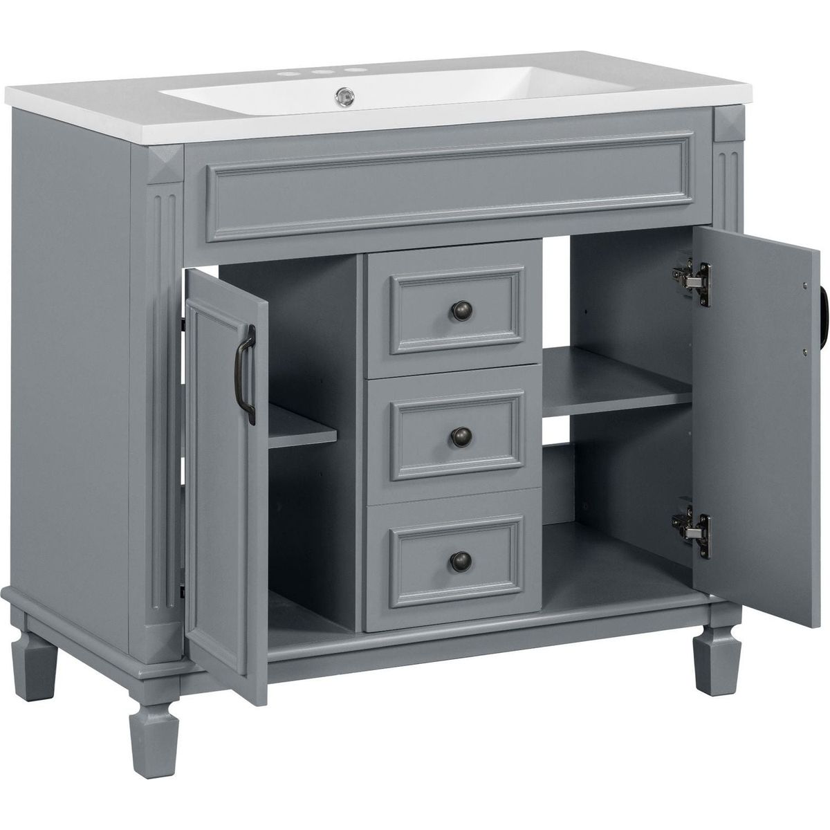 36" Bathroom Vanity with Top Sink, Modern Bathroom Storage Cabinet with 2 Soft Closing Doors and 2 Drawers, Single Sink Bathroom Vanity