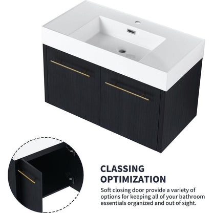 36 Inch Wall-Mounted Bathroom Vanity with Sink, Thick Edged Resin Basin, KD-Package