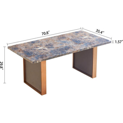 Faux Marble MDF Dining Table for 6 or 8,Rectangular 70.8"Lx35.4"Wx29.8"H, Luxurious Rocky Stone Effect Top Stainless Steel Legs Modern, Durable, Easy to Assemble for Kitchen/Living Room/Meeting Brown