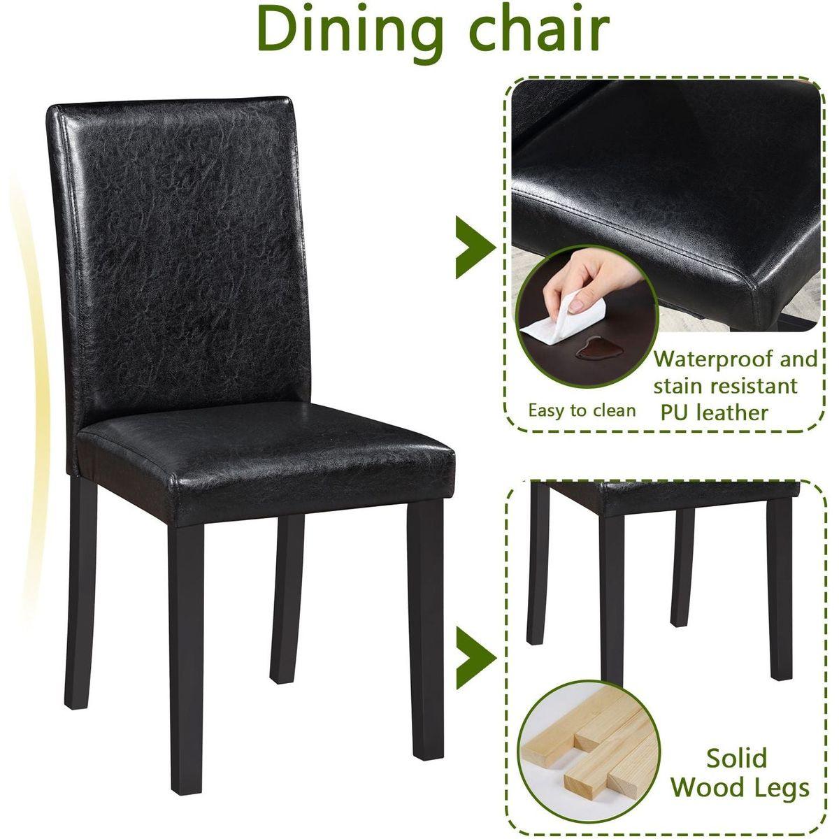 5 Piece Wooden Dining Table Set, Kitchen Table Set with a Square Table and 4 Upholstered Chairs, Wooden Dining Room Table with Crystal Decoration and Chairs Set for Kitchen, Dining Room, Black