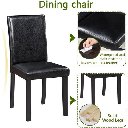 5 Piece Wooden Dining Table Set, Kitchen Table Set with a Square Table and 4 Upholstered Chairs, Wooden Dining Room Table with Crystal Decoration and Chairs Set for Kitchen, Dining Room, Black