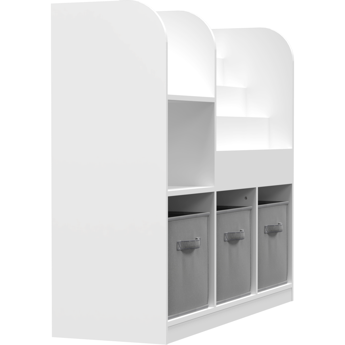 Kids Bookcase and Bookshelf, Multifunctional Bookcase with 3 Collapsible Fabric Drawers, Bookcase Display Stand, Toy Storage Organizer for Bedroom, Playroom, Hallway (White/Gray)