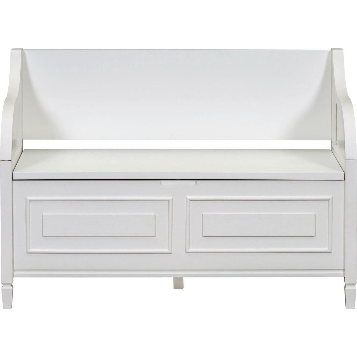 Rustic Style Solid wood Entryway Multifunctional Storage Bench with Safety Hinge (White+ Beige)