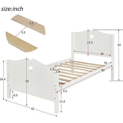 Bed Frame Twin Platform Bed with Wood Slat Support and Headboard and Footboard (White)