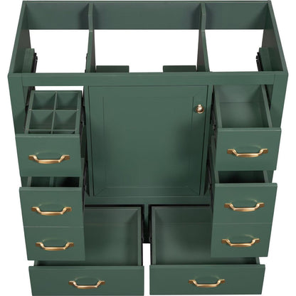 36" Bathroom Vanity without Sink, Cabinet Base Only, Six Drawers, Multi-Functional Drawer Divider, Adjustable Shelf, Green