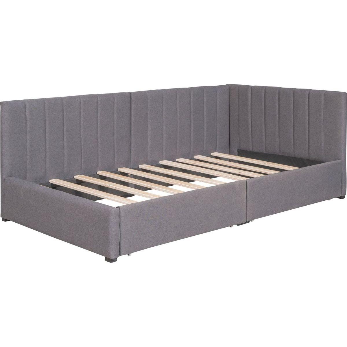Upholstered Daybed with 2 Storage Drawers Twin Size Sofa Bed Frame No Box Spring Needed, Linen Fabric (Gray)