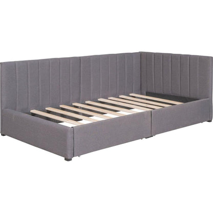 Upholstered Daybed with 2 Storage Drawers Twin Size Sofa Bed Frame No Box Spring Needed, Linen Fabric (Gray)