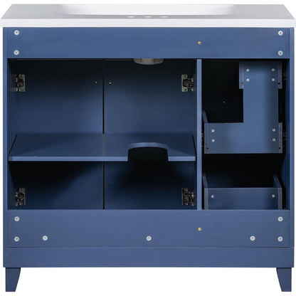 36-inch Bathroom Vanity, Transitional Style Bathroom Cabinet with Resin Sink, Navy Blue Single Bathroom Cabinet, with 2 Drawers and 1 Adjustable Storage Shelf, 2 Soft-close Doors