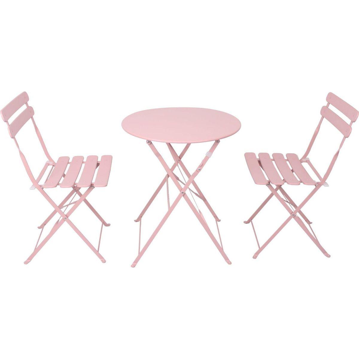 3 Pieces Patio Bistro Balcony Metail Chair Table Set-Pink