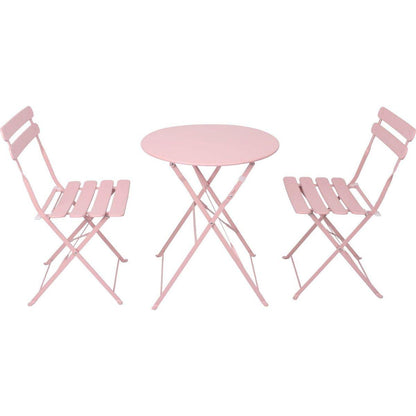 3 Pieces Patio Bistro Balcony Metail Chair Table Set-Pink