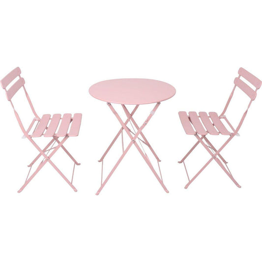 3 Pieces Patio Bistro Balcony Metail Chair Table Set-Pink