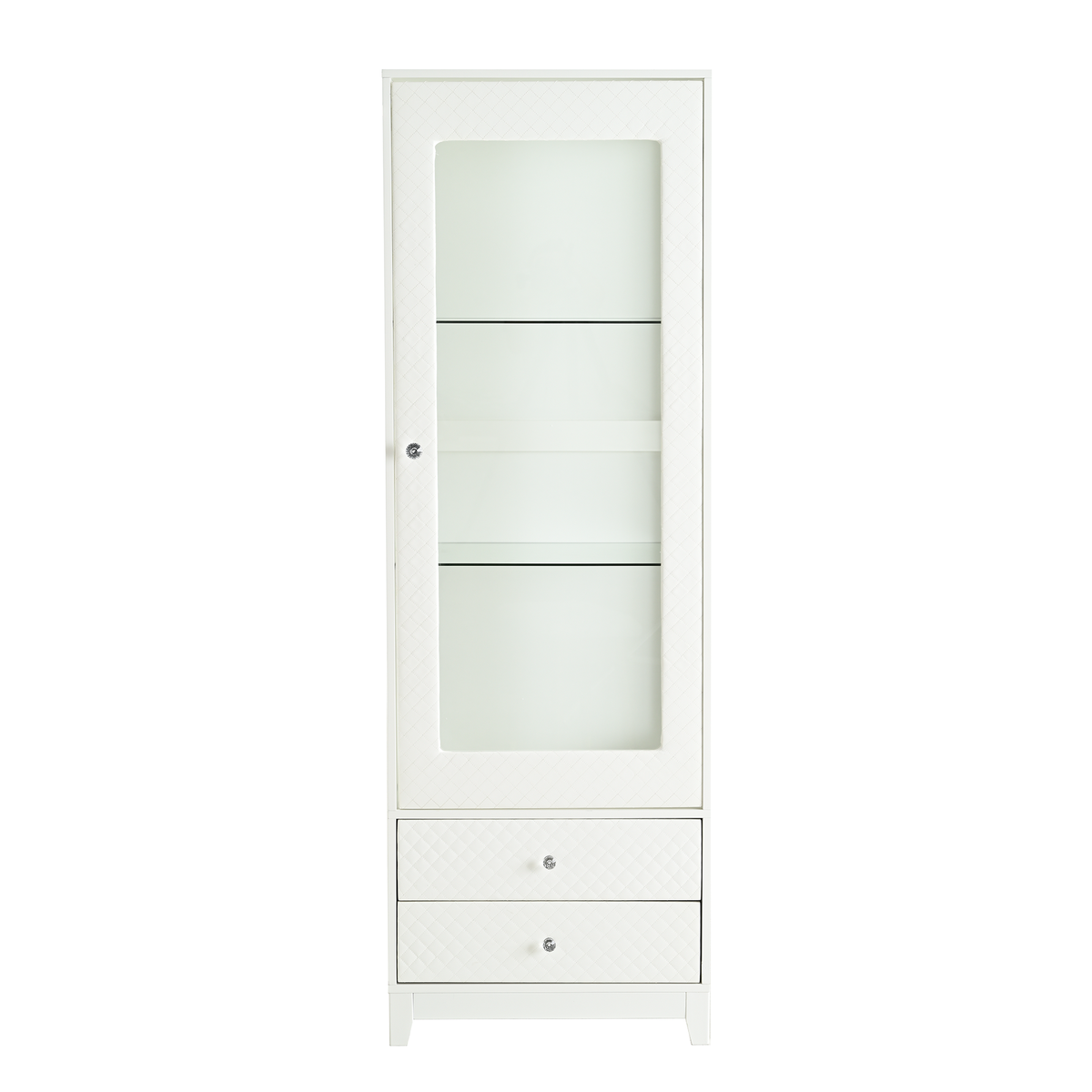 Modern Upholstered Glass Display Cabinet with Adjustable LED Light in White, 71'' Tall