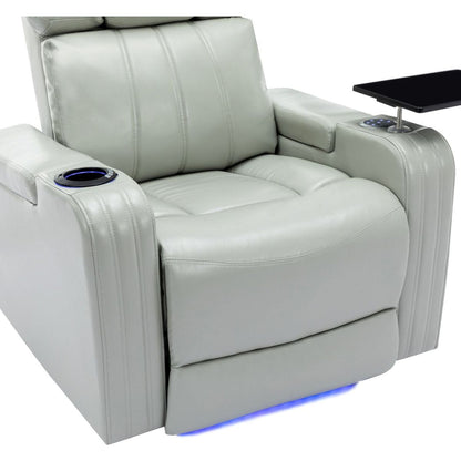 PU Leather Power Recliner Individual Seat Home Theater Recliner with Cooling Cup Holder, Bluetooth Speaker, LED Lights, USB Ports, Tray Table, Arm Storage for Living Room, Grey