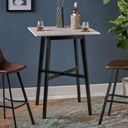 Modern Bar Height 42" Dining Table, Rubberwood Legs and Laminate Table Top, Gray Finish, Black