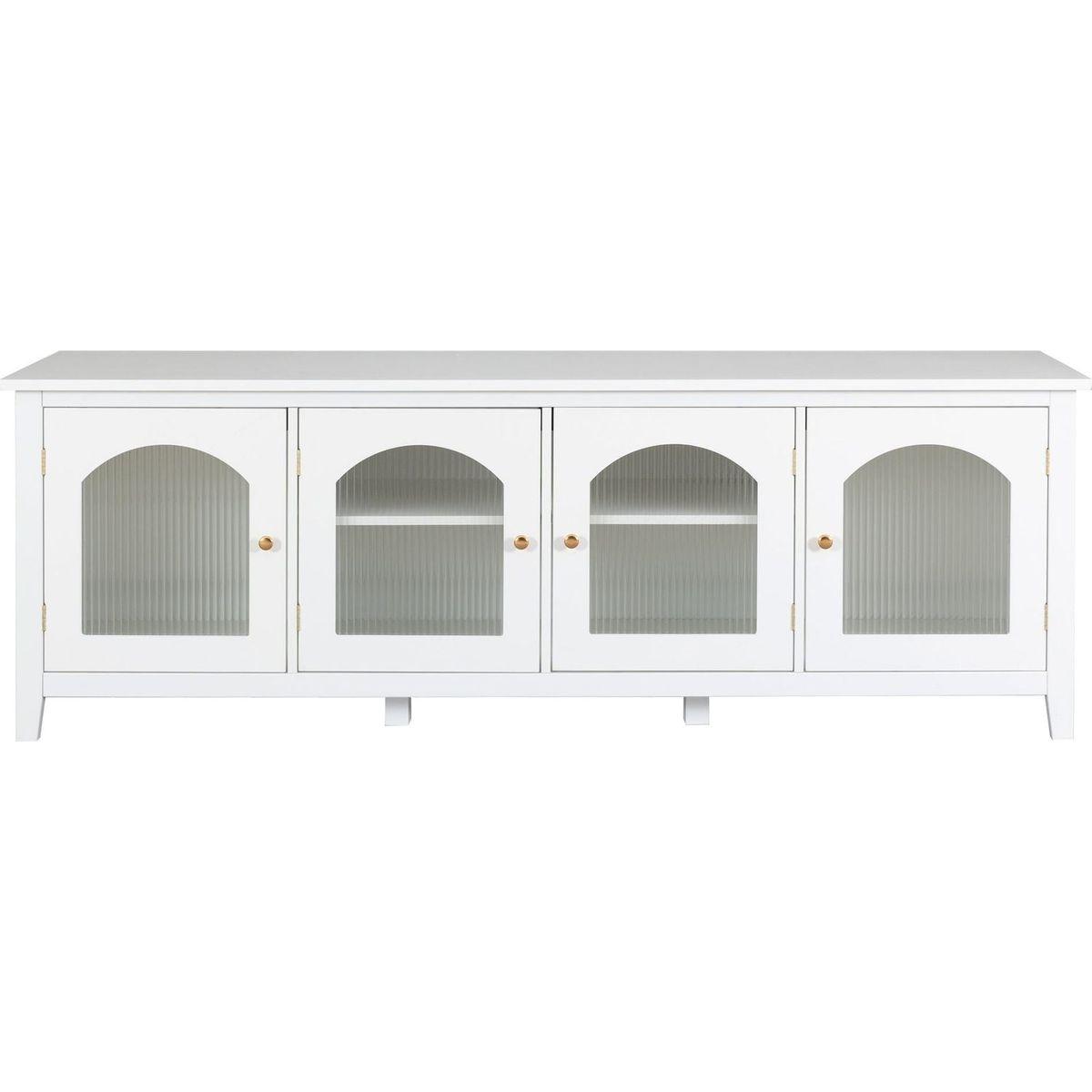 71-inchstylishTVcabinet Entertainment CenterTV stand,TVConsoleTable, Media Console,solidwood frame,Changhong glass door,Metal handle,antique white,canbeplacedin the children's room,bedroom Living Room