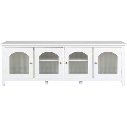 71-inchstylishTVcabinet Entertainment CenterTV stand,TVConsoleTable, Media Console,solidwood frame,Changhong glass door,Metal handle,antique white,canbeplacedin the children's room,bedroom Living Room