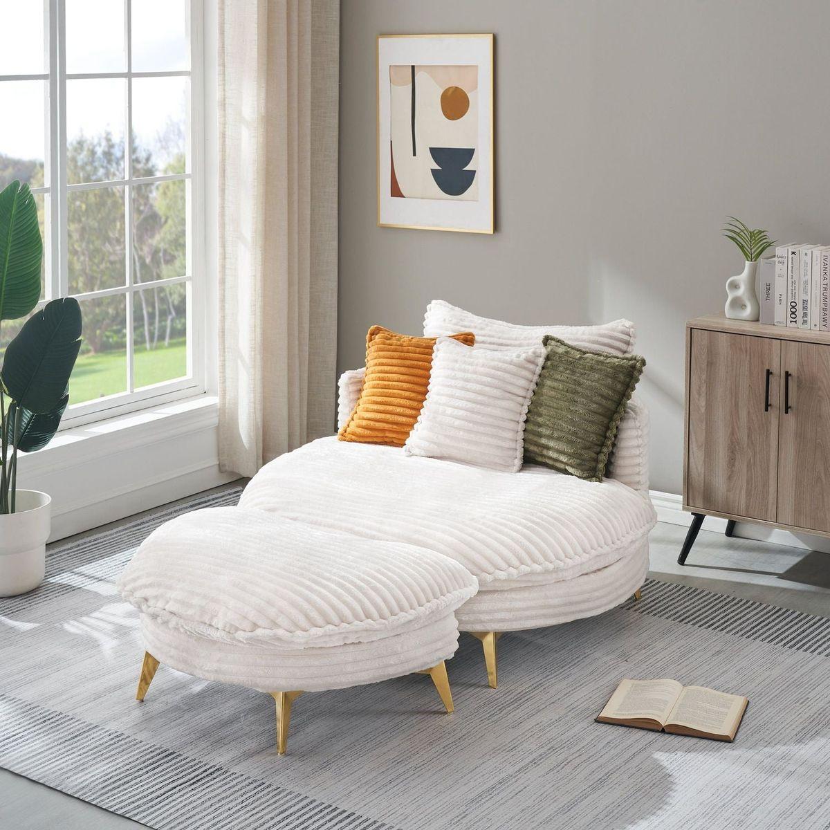 65.00 inches long, Corduroy Sofa Fabric, with three matching pillows and two spacious and comfortable seats, for Apartment Office Living Room -Beige