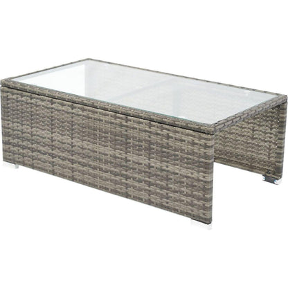 8 Piece Patio Sectional Wicker Rattan Outdoor Furniture Sofa Set with One Storage Box Under Seat and Cushion Box Grey wicker + Black Cushion + Clear Glass Top