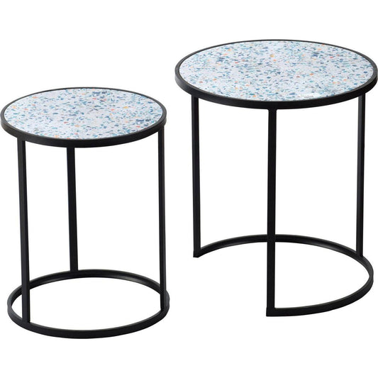 Set of 2 Round End Table, Stacking Side Tables with Sturdy Metal Frame for Small Space,Living Room, Office