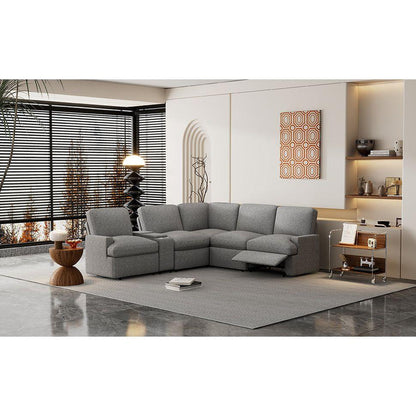 104" Power Recliner Corner Sofa Home Theater Reclining Sofa Sectional Couches with Storage Box, Cup Holders, USB Ports and Power Socket for Living Room, Grey