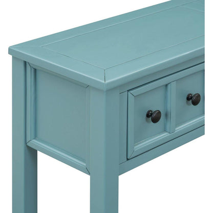Rustic Entryway Console Table, 60" Long Sofa Table with two Different Size Drawers and Bottom Shelf for Storage (Turquoise Green)