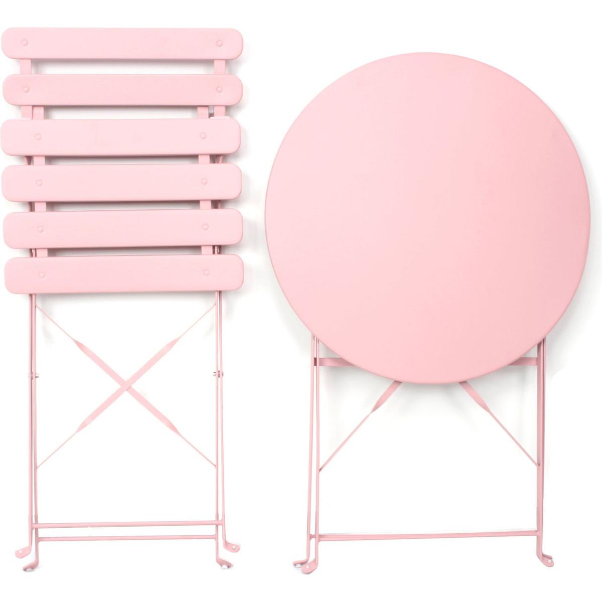 3 Pieces Patio Bistro Balcony Metail Chair Table Set-Pink