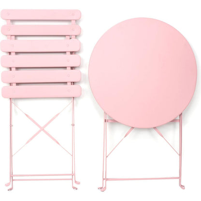 3 Pieces Patio Bistro Balcony Metail Chair Table Set-Pink