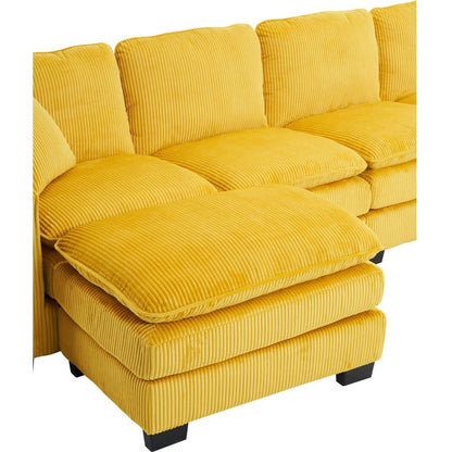 Modern U Shaped 6-seat Sectional Sofa Couch with one Ottoman and three toss pillows, Modular Sofa for Living Room,Corduroy sofa