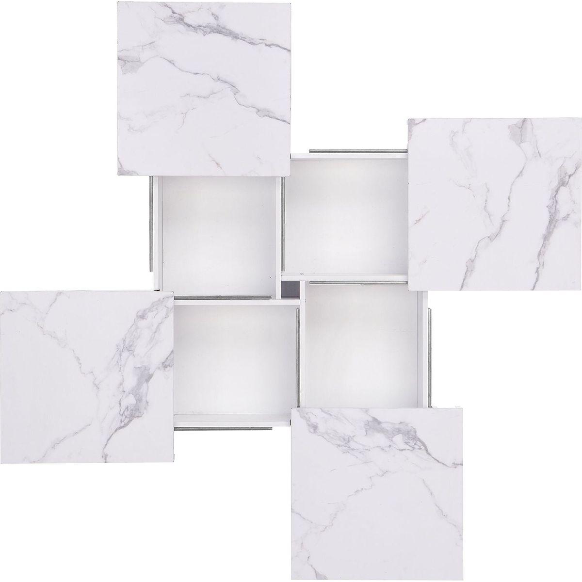 Square Marble Veneer Coffee Table Sliding Top with Storage in White 39.4"