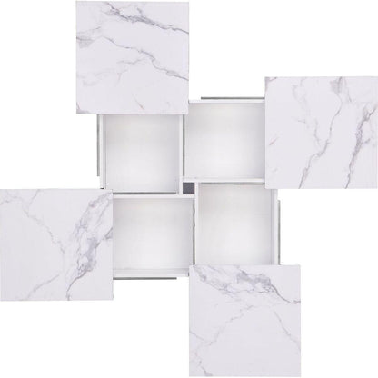 Square Marble Veneer Coffee Table Sliding Top with Storage in White 39.4"