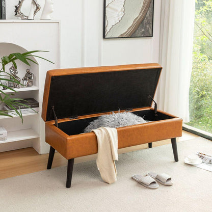 Storage Bench with Storage Bench for Bedroom End of Bed Bench Foot of Bed Bench Entryway Bench Storage Ottoman Bench 43.3" W x 17.7" Brown Leather Bench