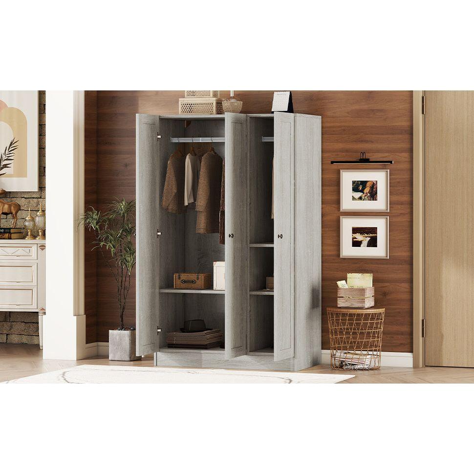3-Door Shutter Wardrobe with shelves, Gray